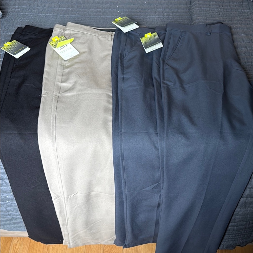Men's Black, Tan, and Gray Golf Pants - 4 Pairs!